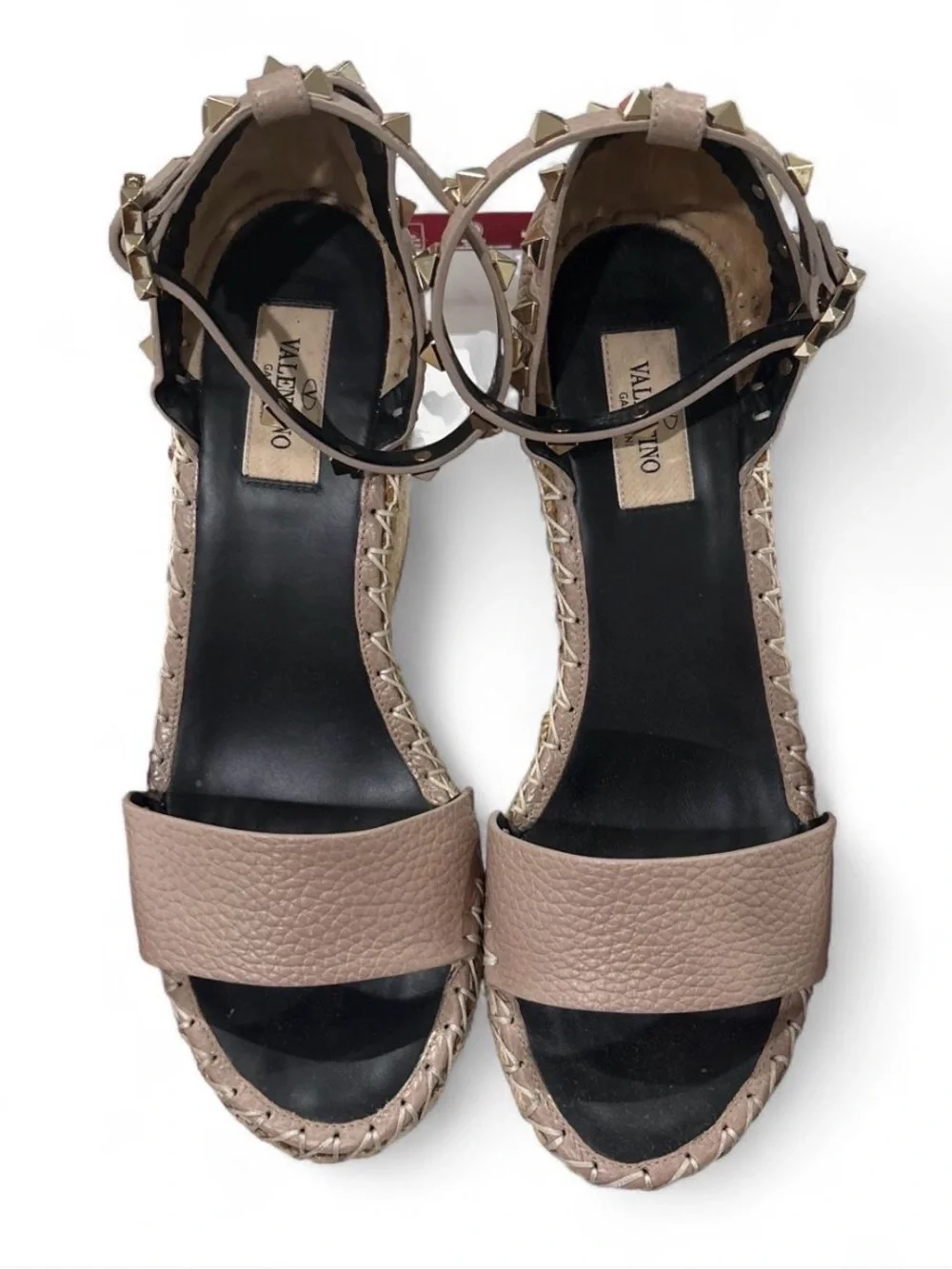 Double Rockstud Grainy Calfskin Wedge Sandal 105 Mm. Size 38. No box.